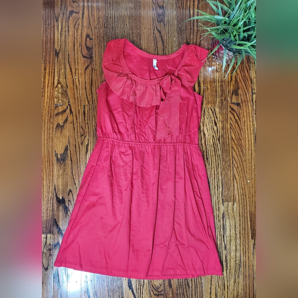 Fossil Women's Ruffled Silk & Cotton Red Mini Dress Size L
